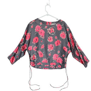 Bill Blass Blouse Dolman Sleeve Gray Vintage Floral Rose Top Size 8